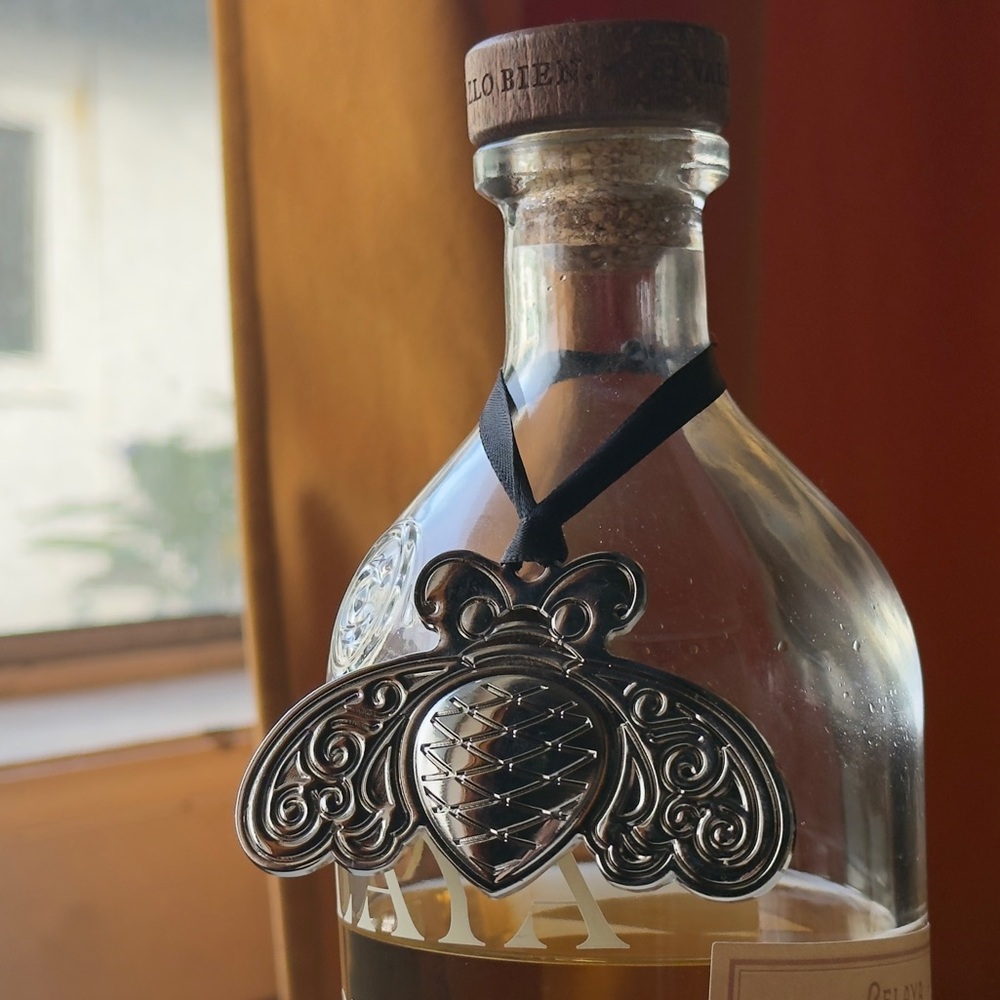 Bee Ornament – Patron Tequila - Silver Metal Bar Decor w Black Ribbon, New.